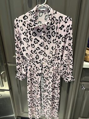 Women's Pink Leopard Print Button-Front Dress